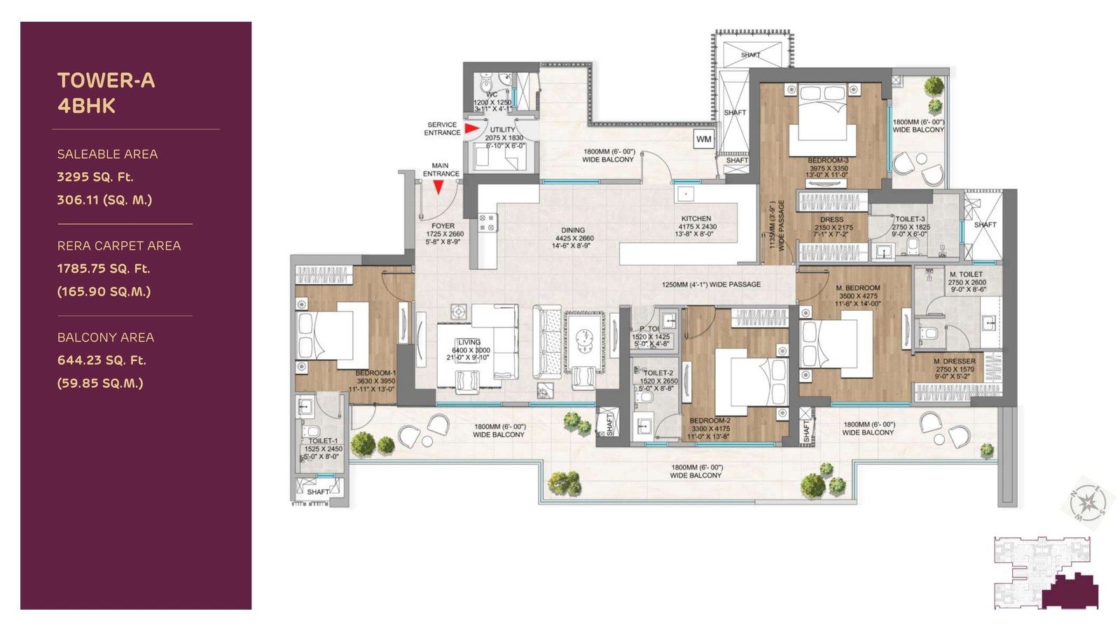 Adani The Marq 4 BHK Floor Plan Tower A