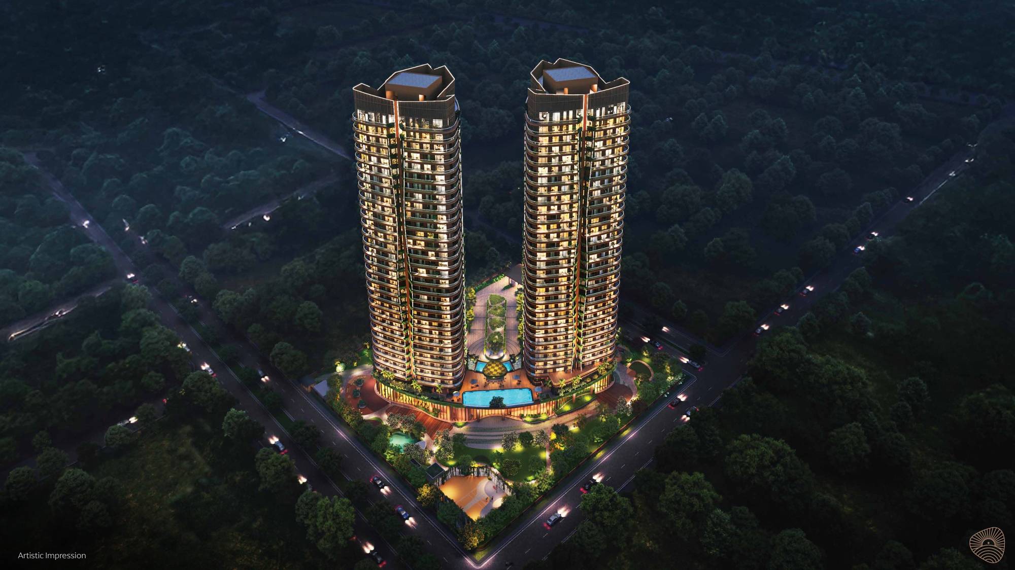 Eldeco Terra and Sol twin towers night view