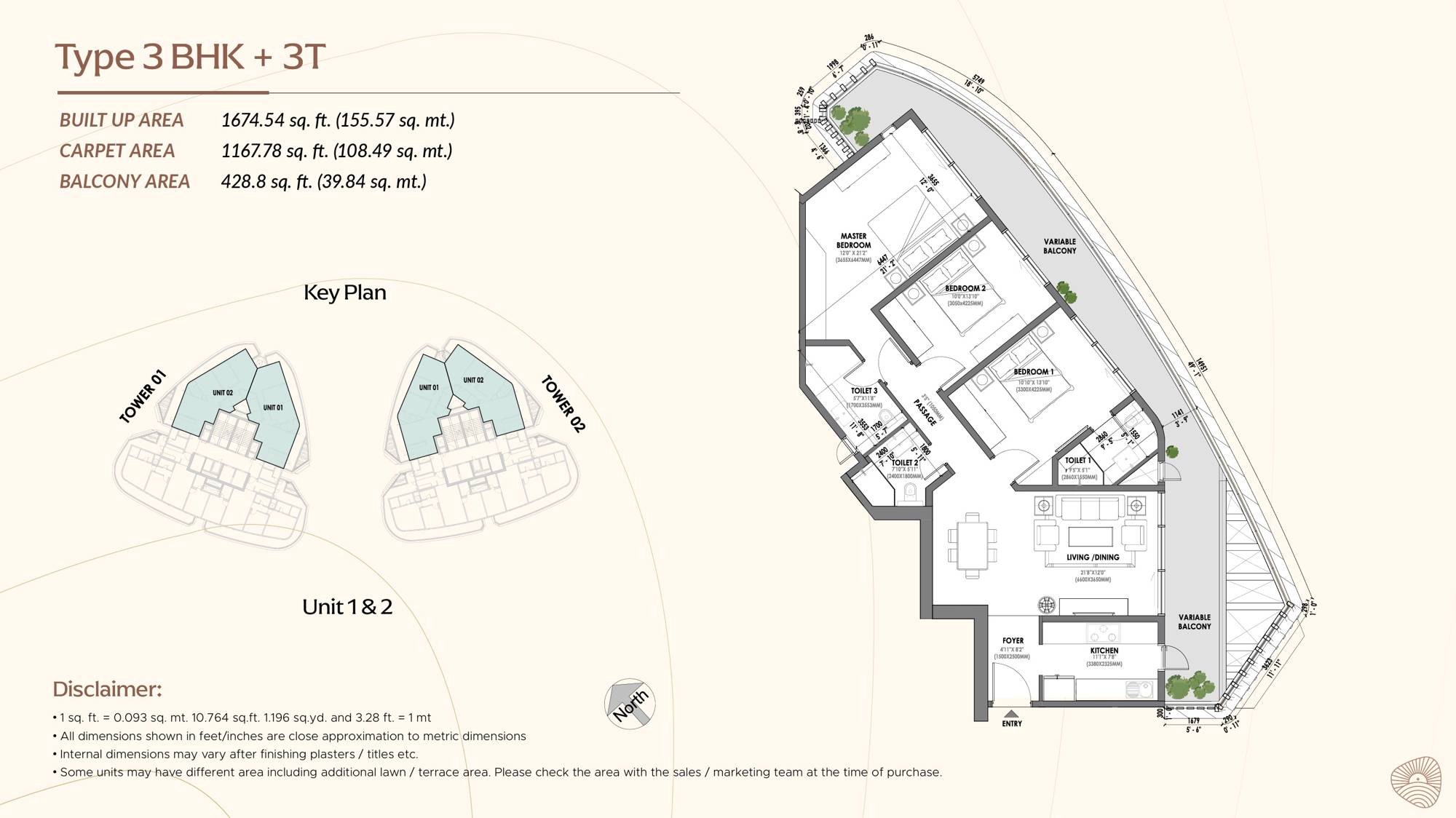 Eldeco Terra and Sol 3 BHK 3 Toilet floor plan