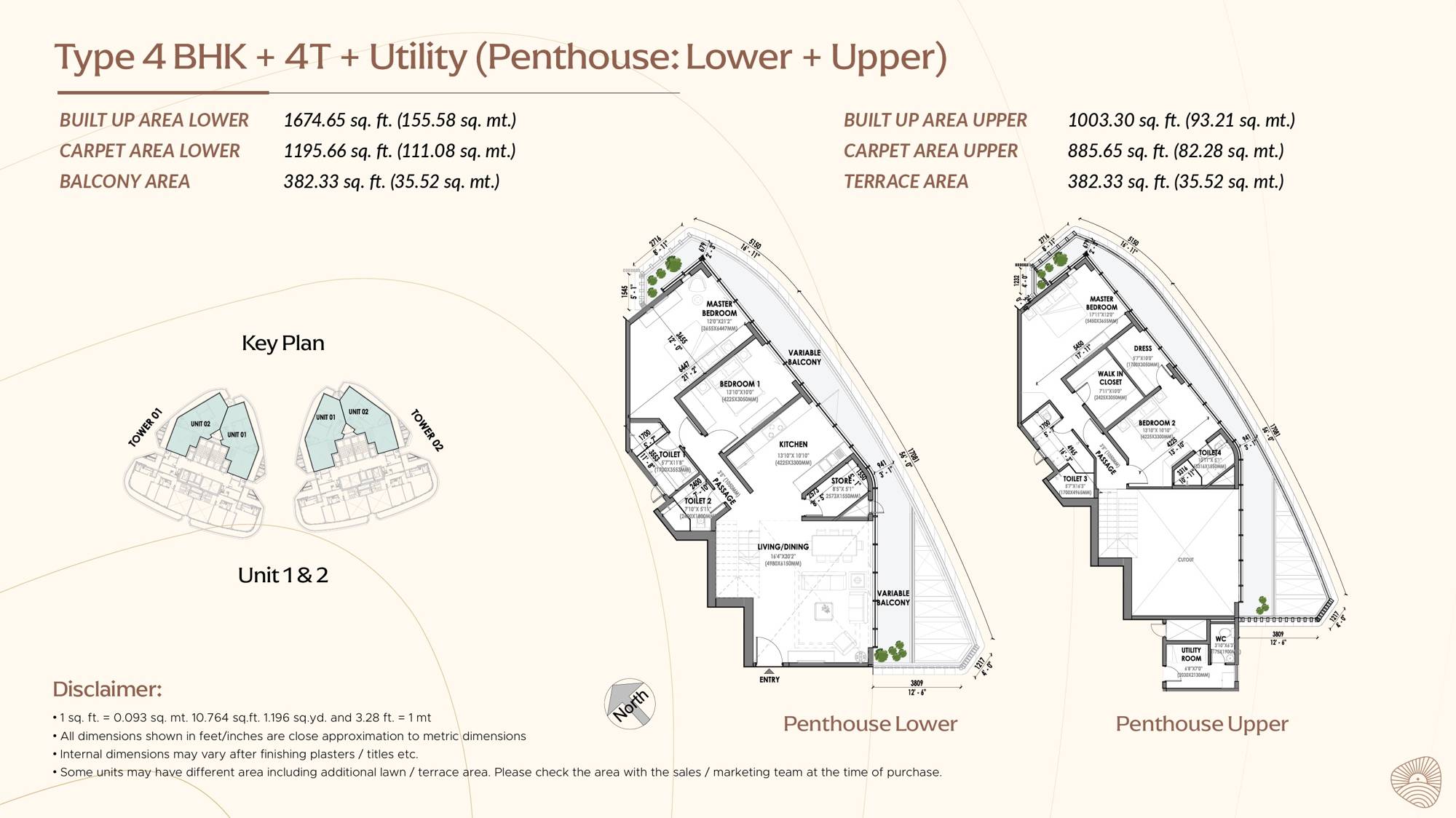 Eldeco Terra and Sol 4 BHK penthouse Unit 1 and 2 lower and upper floor plan