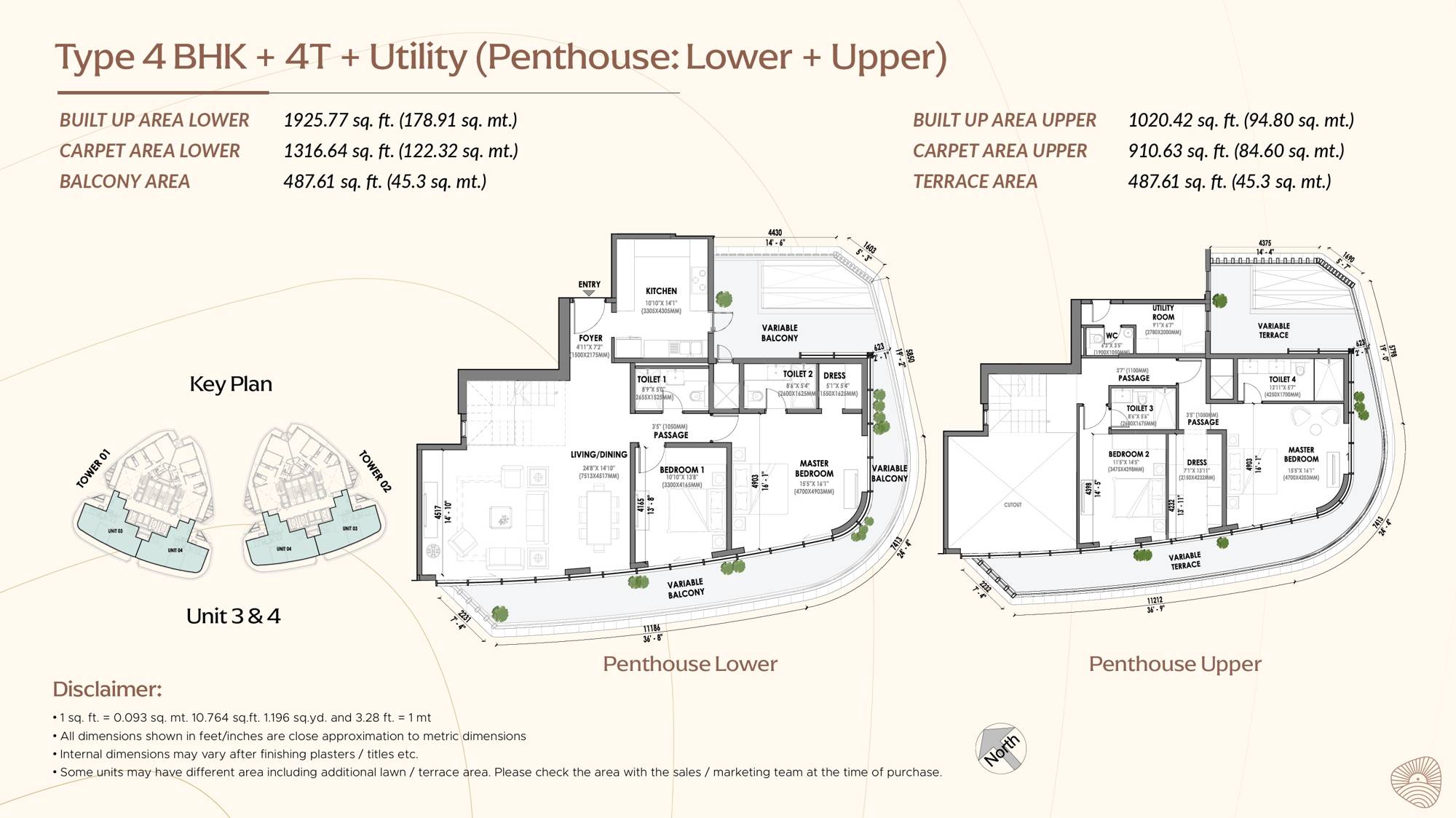 Eldeco Terra and Sol 4 BHK penthouse Unit 3 and 4 lower and upper floor plan
