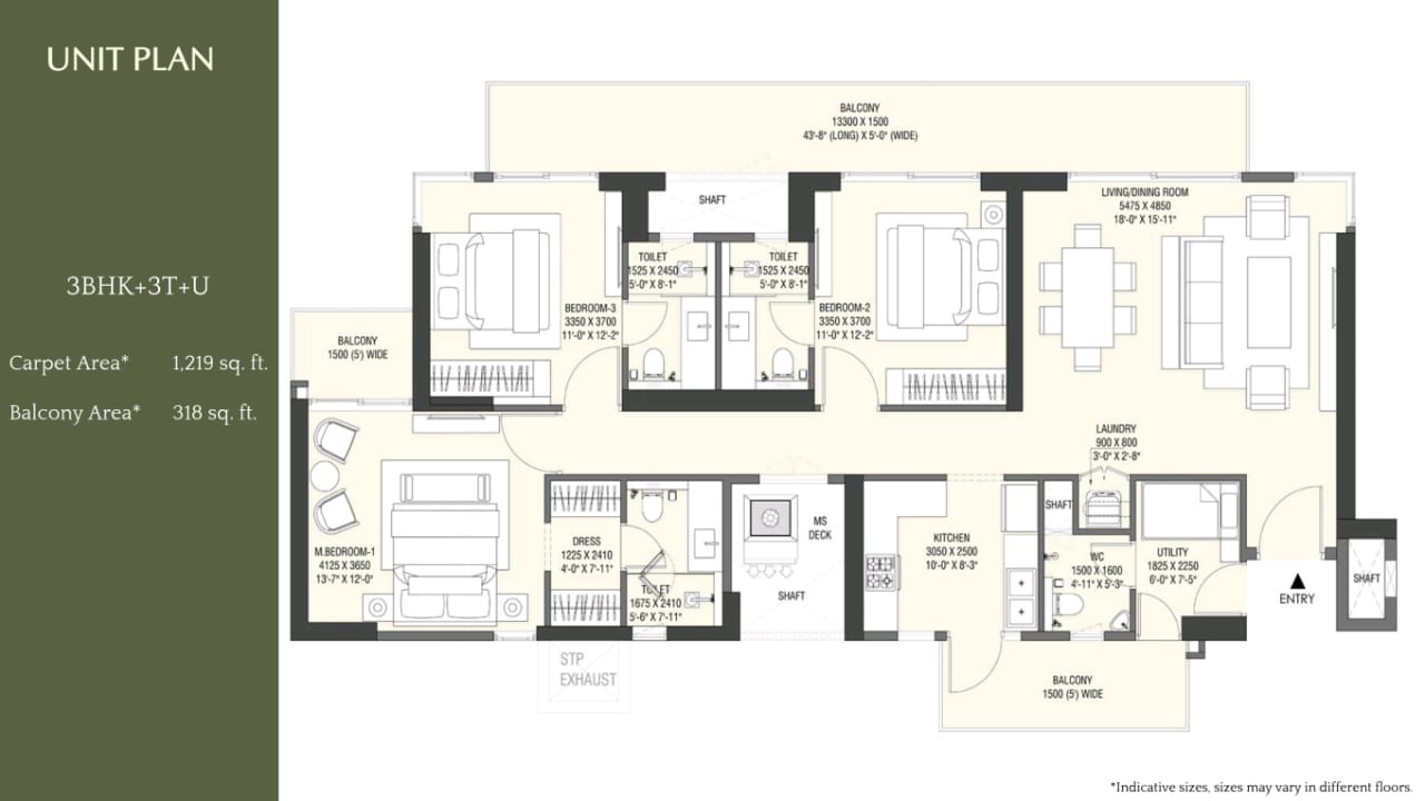 3 BHK Floor Plan Emaar Serenity Hills