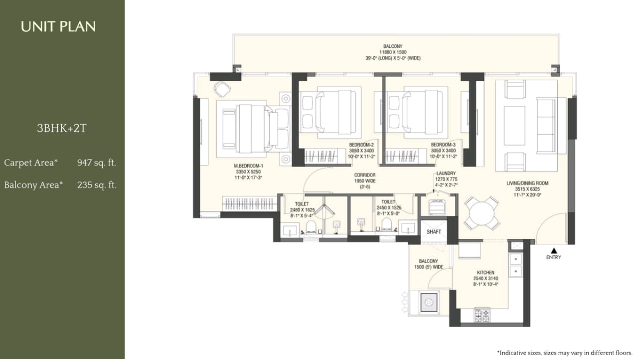 3 BHK Large Floor Plan