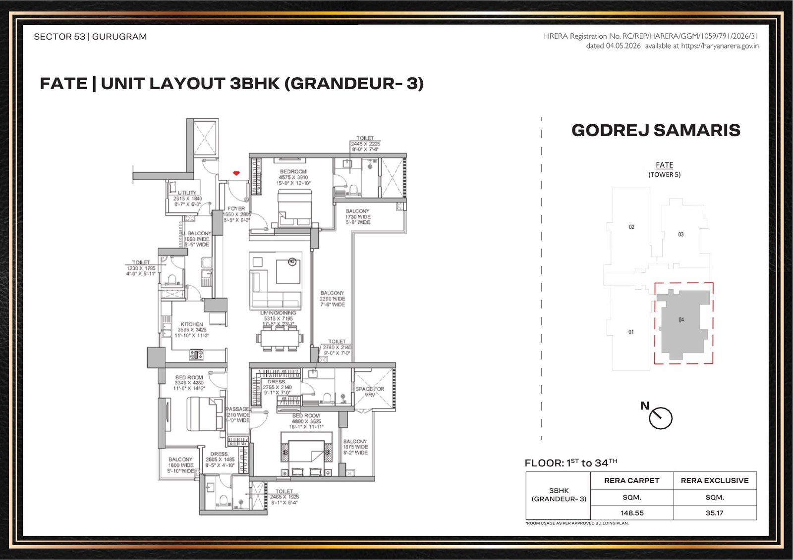 Godrej Samaris Fate 3BHK Grandeur-3 Floor Plan