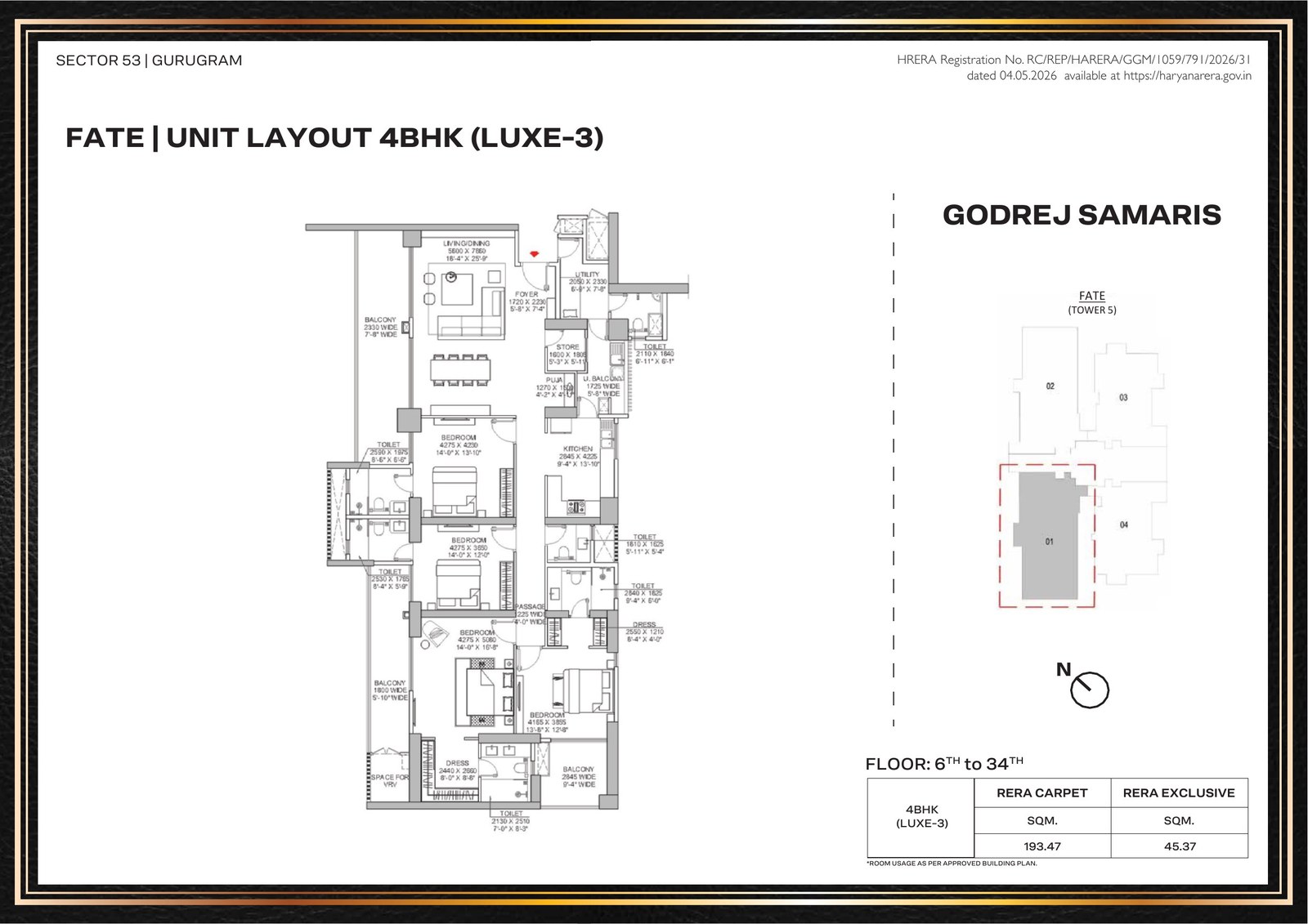 Godrej Samaris Fate 4BHK Luxe-3 Floor Plan