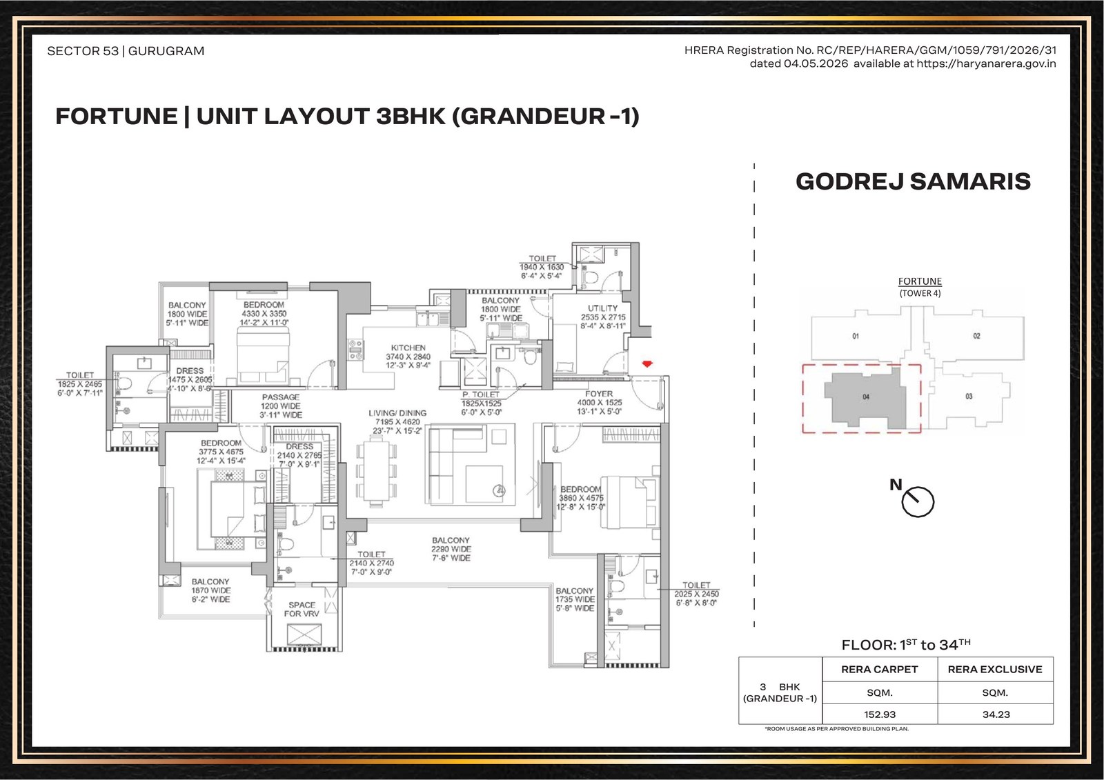 Godrej Samaris Fortune 3BHK Grandeur-1 Floor Plan
