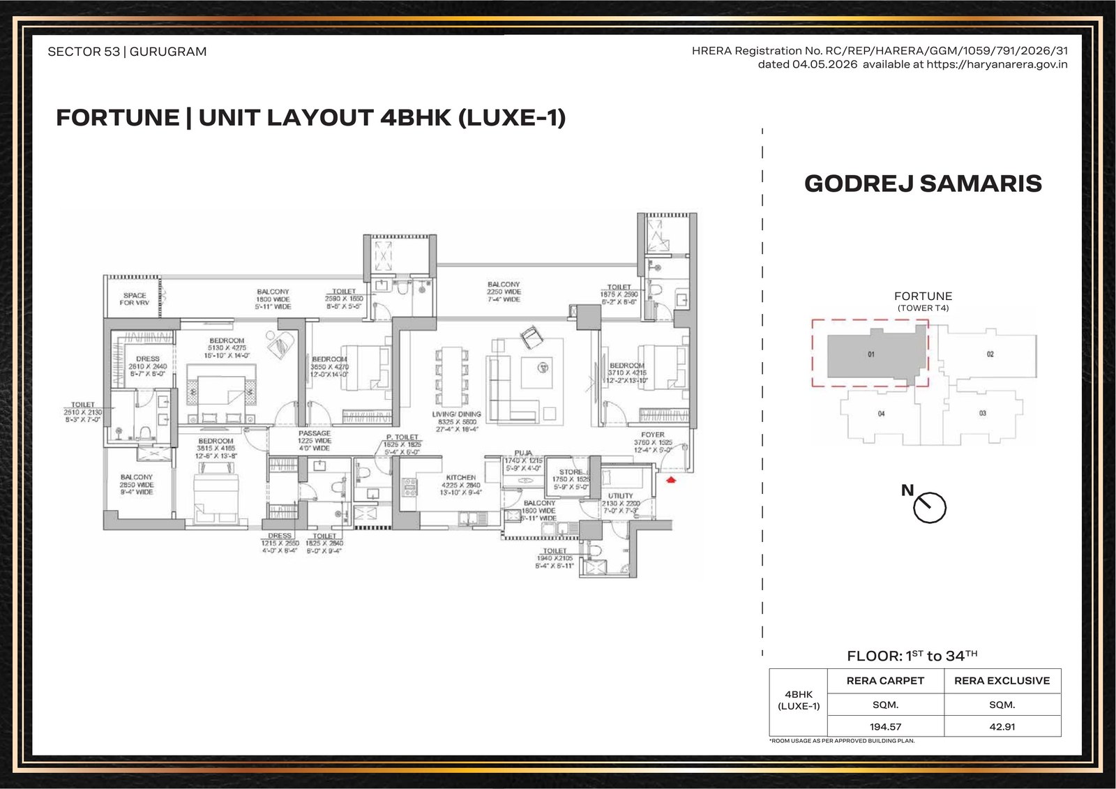 Godrej Samaris Fortune 4BHK Luxe-1 Floor Plan