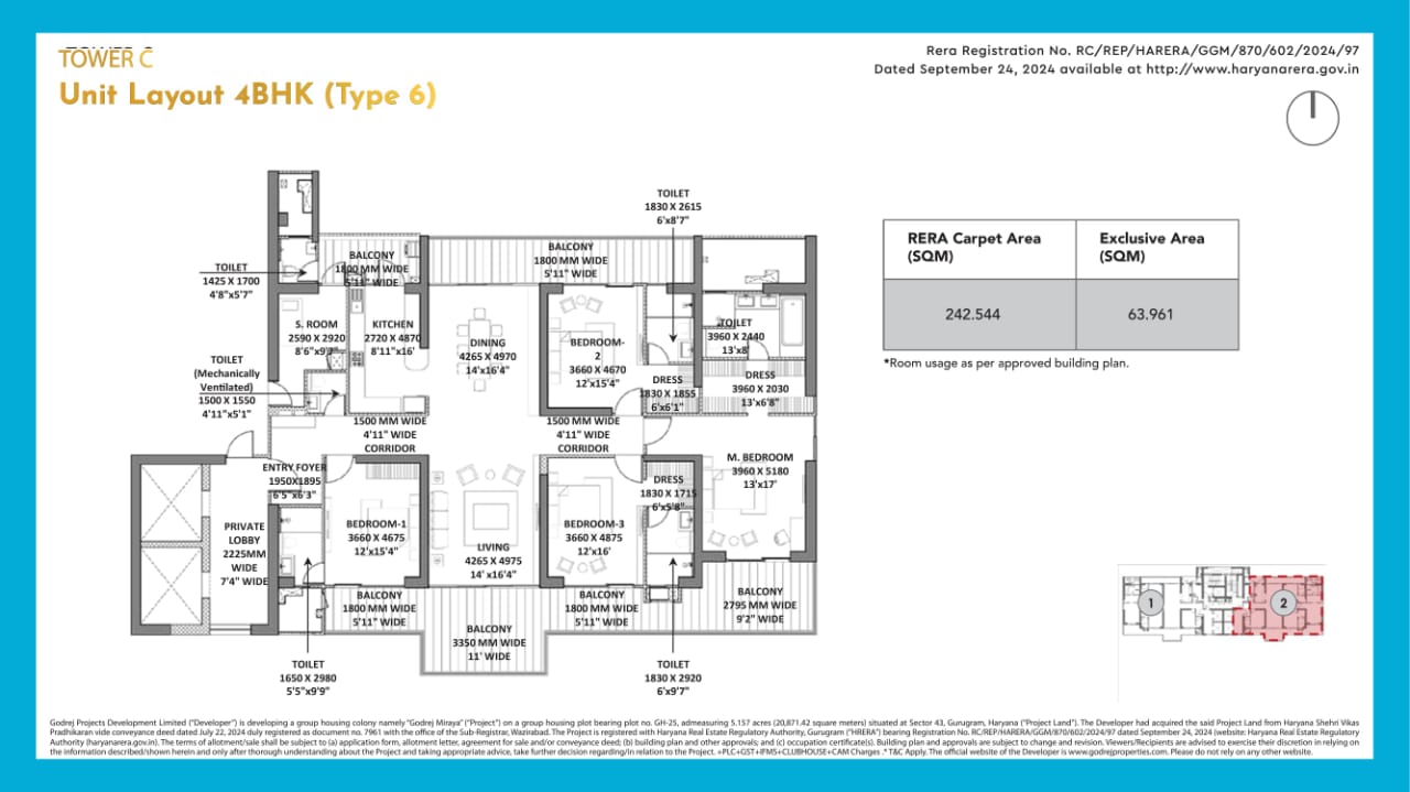 Godrej Miraya 4 BHK Floor Plan Layout A