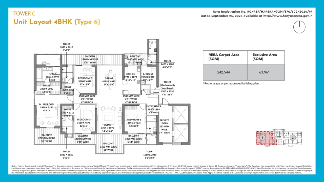 Godrej Miraya 4 BHK Floor Plan Layout B