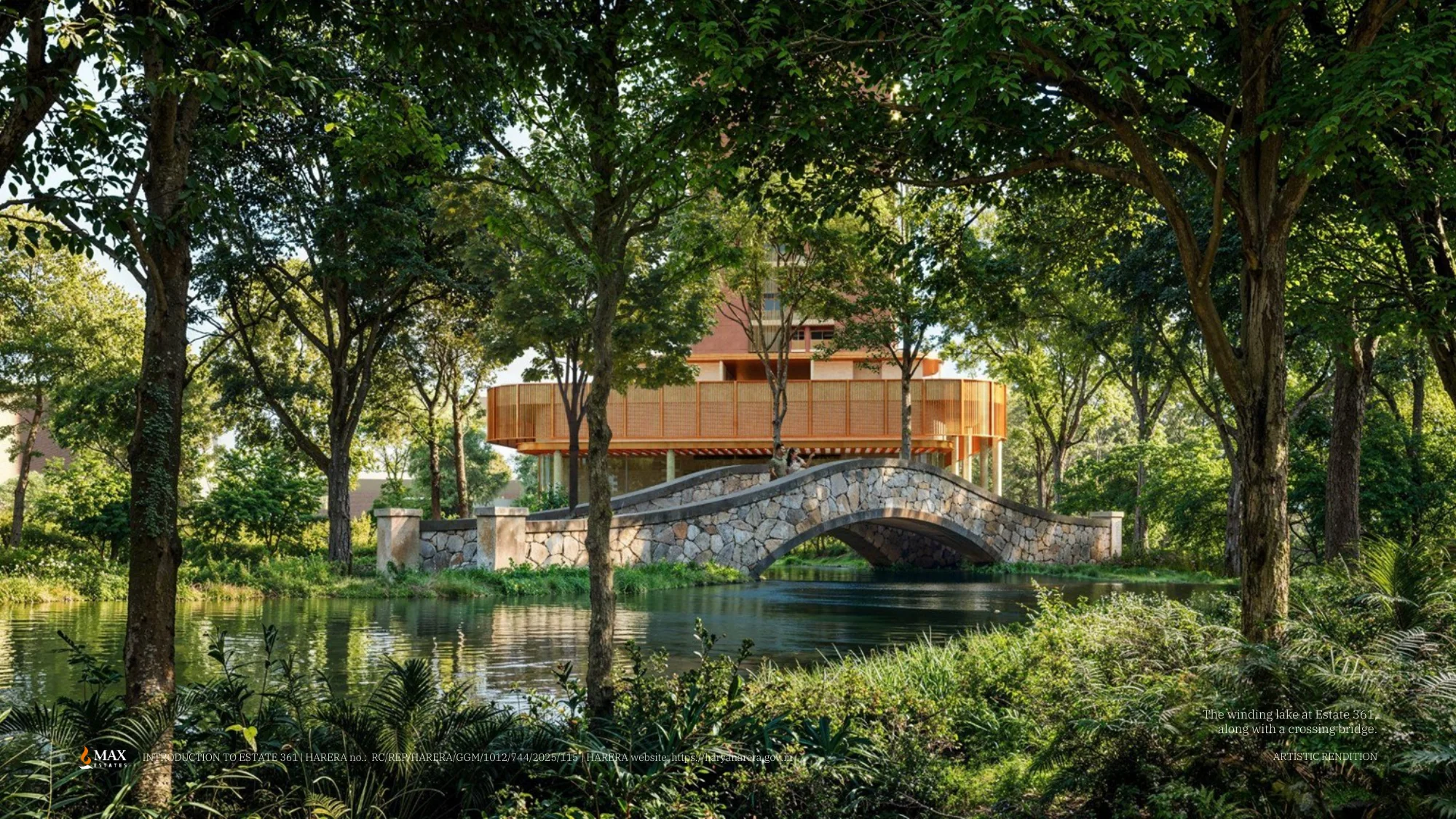 The Forest winding lake and bridge at Estate 361