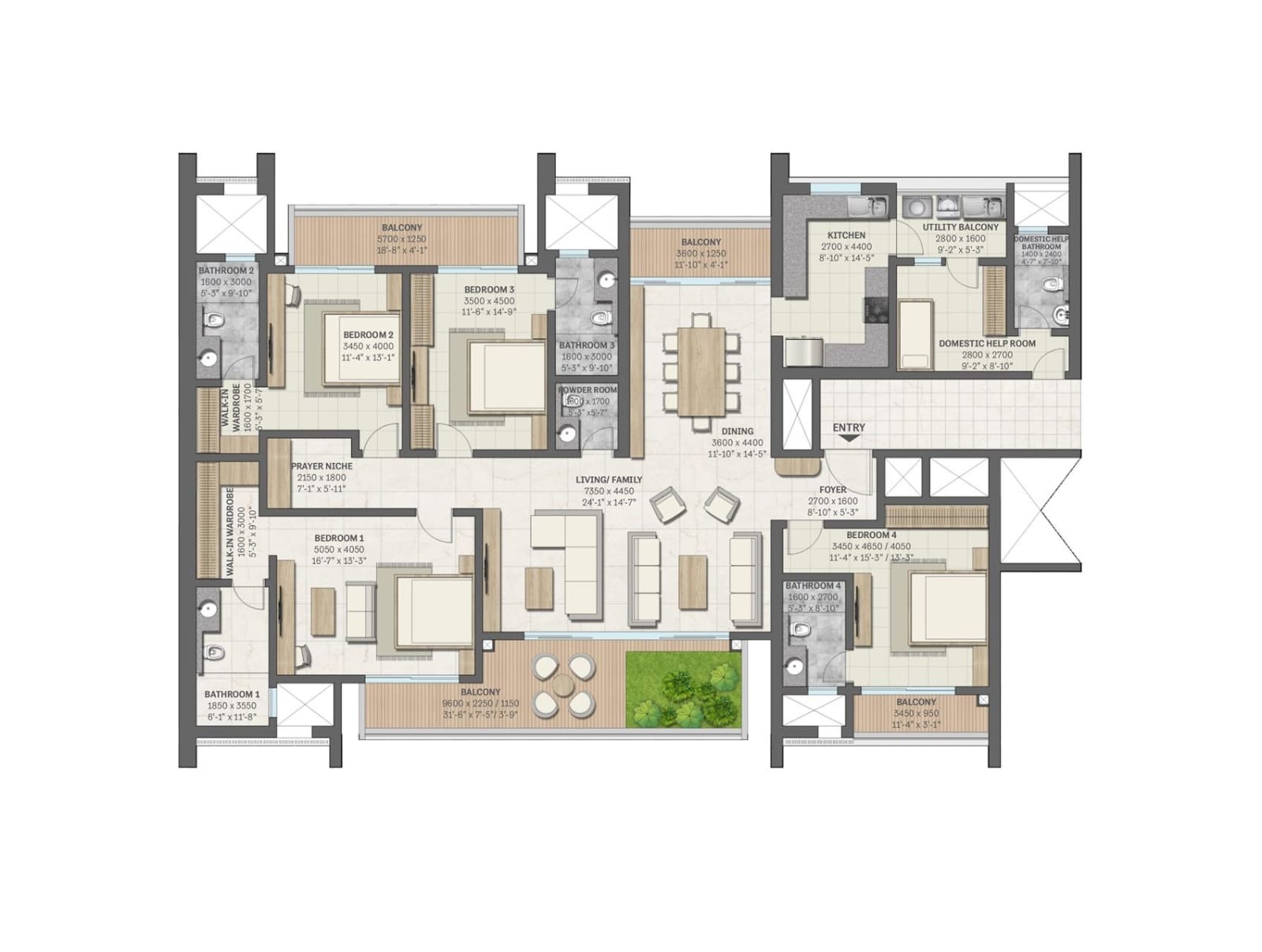 SOBHA Aranya 3 BHK Floor Plan