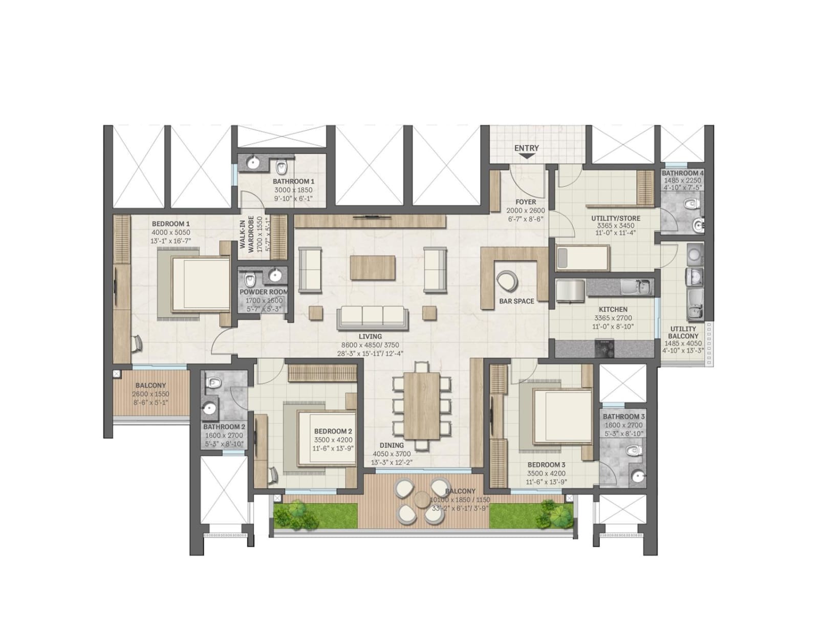SOBHA Aranya 4 BHK Floor Plan