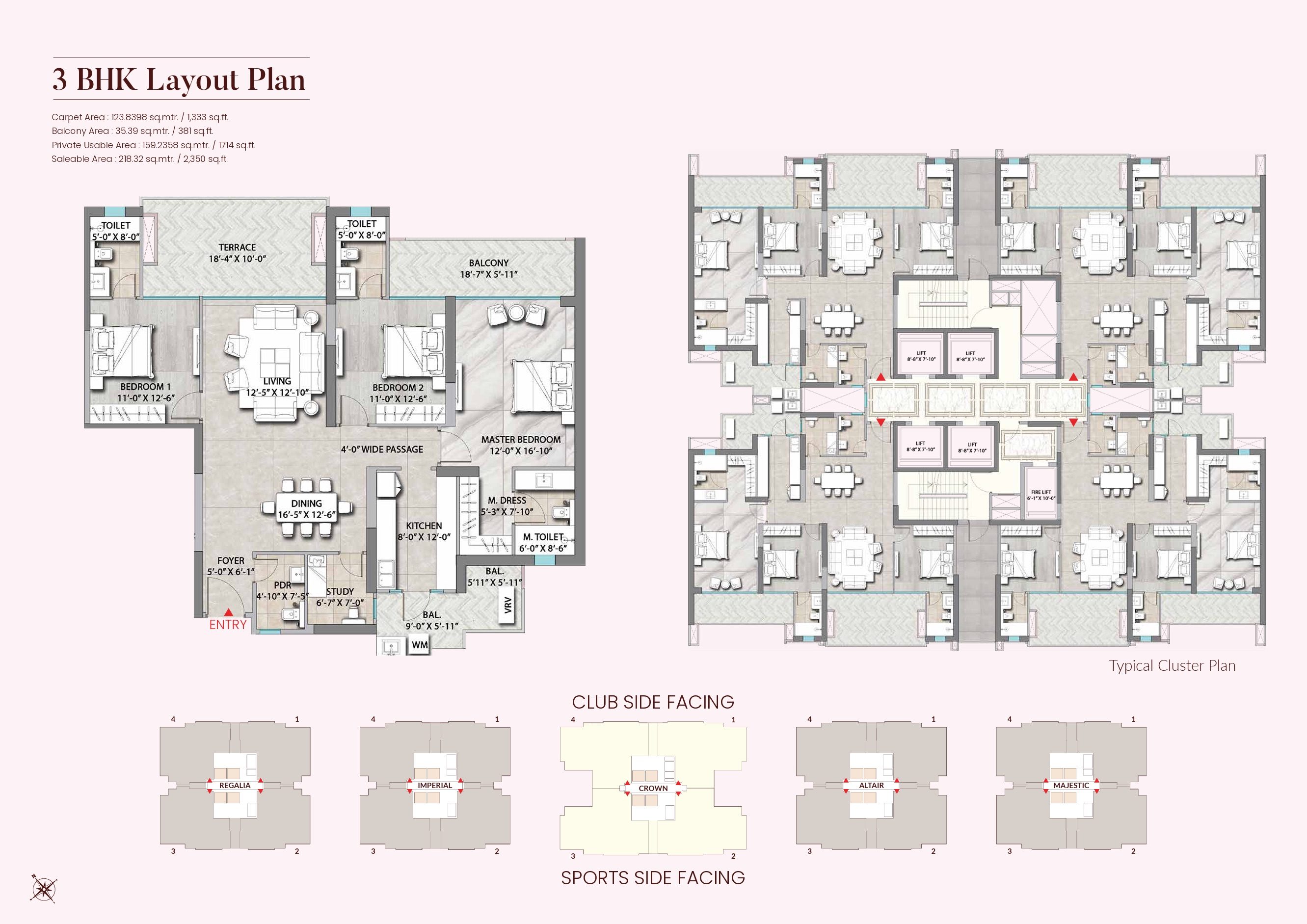 Suncity Monarch 3 BHK Floor Plan