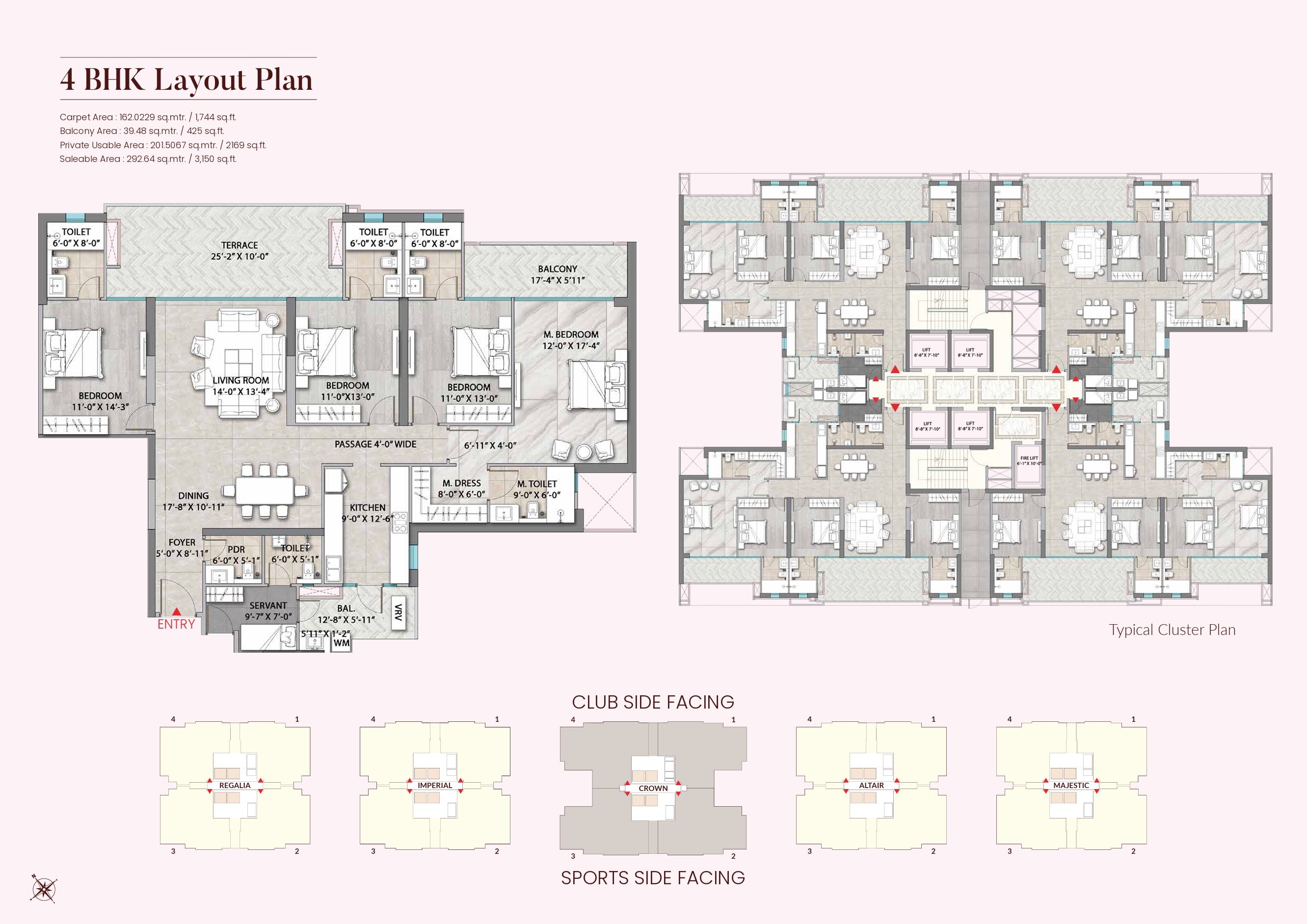 Suncity Monarch 4 BHK Floor Plan