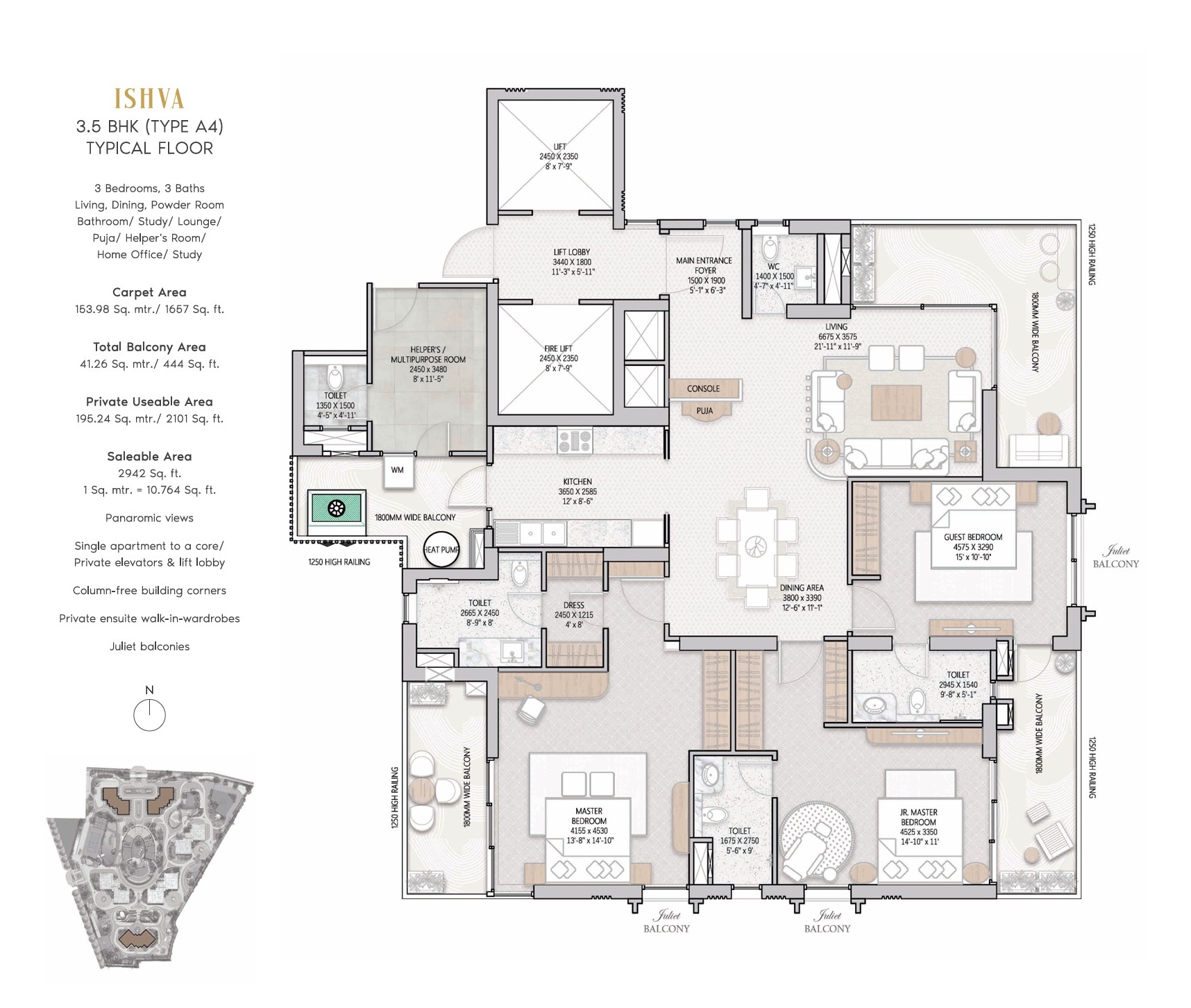 TARC Ishva 3.5 BHK Type A4 Floor Plan Sector 63A
