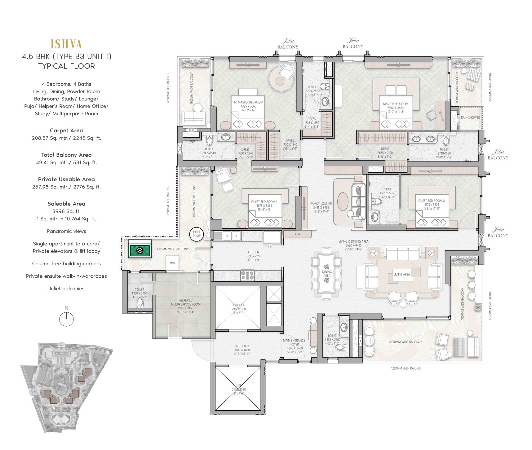 TARC Ishva 4.5 BHK Type B3 Unit 1 Floor Plan Sector 63A