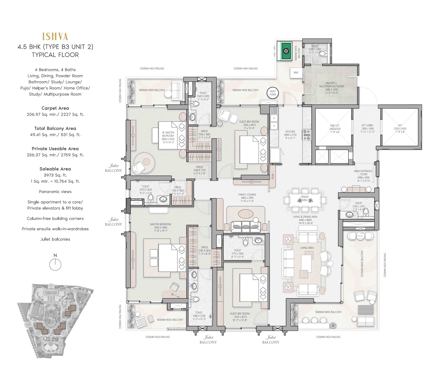 TARC Ishva 4.5 BHK Type B3 Unit 2 Floor Plan Sector 63A
