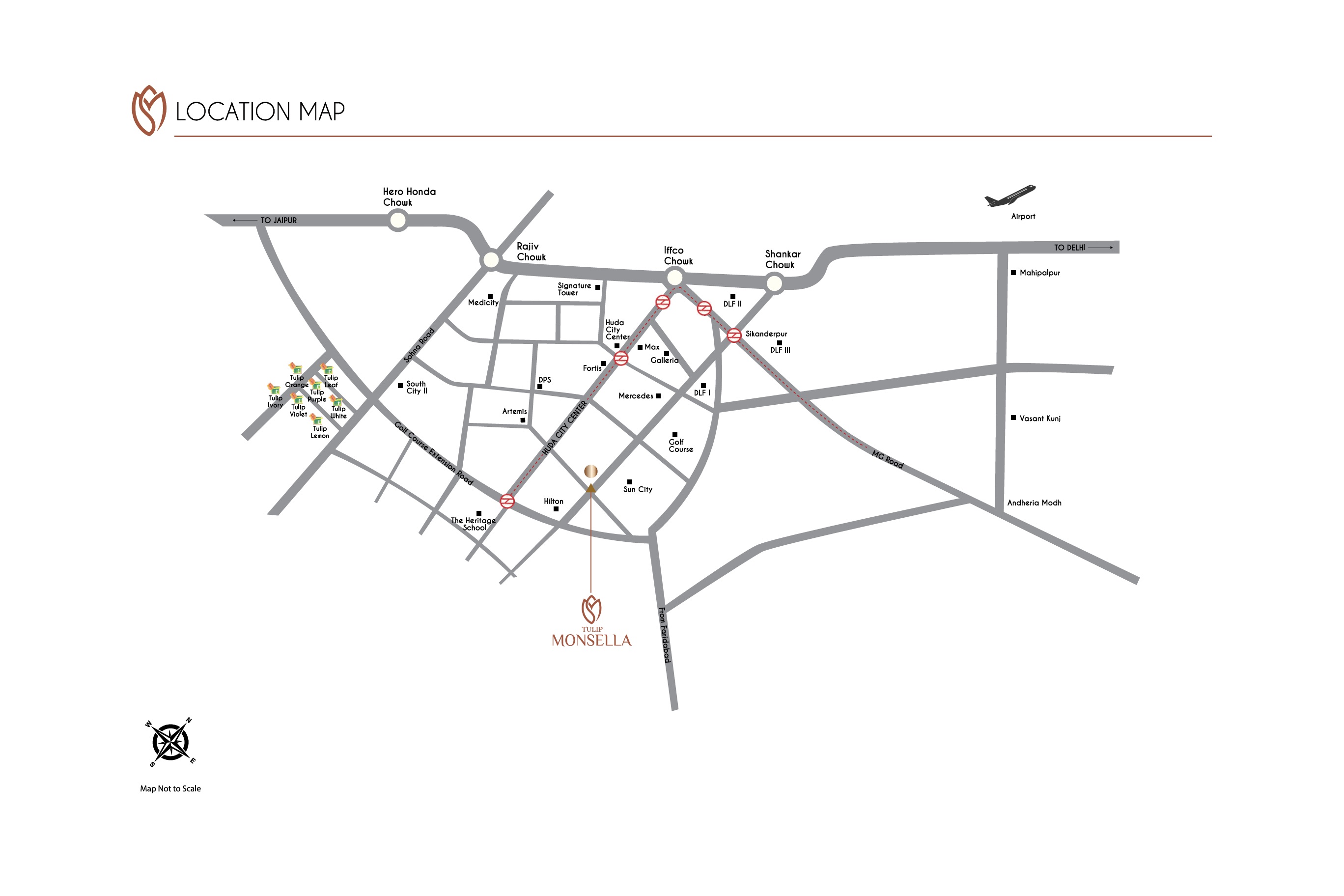 Tulip Monsella Location Map - Sector 53 Golf Course Road Gurugram