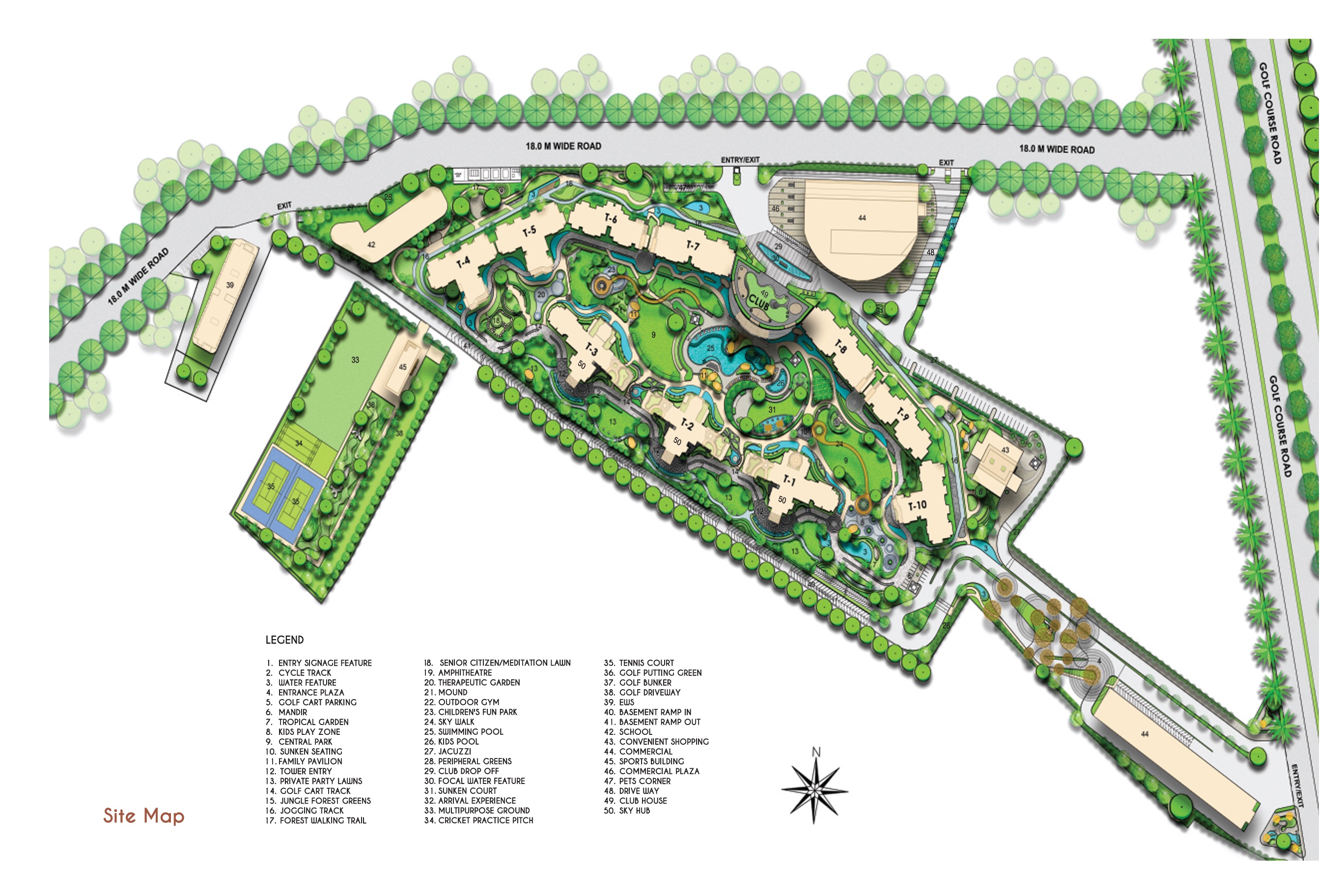 Tulip Monsella site masterplan - 10 towers, club house, golf putting green, Golf Course Road